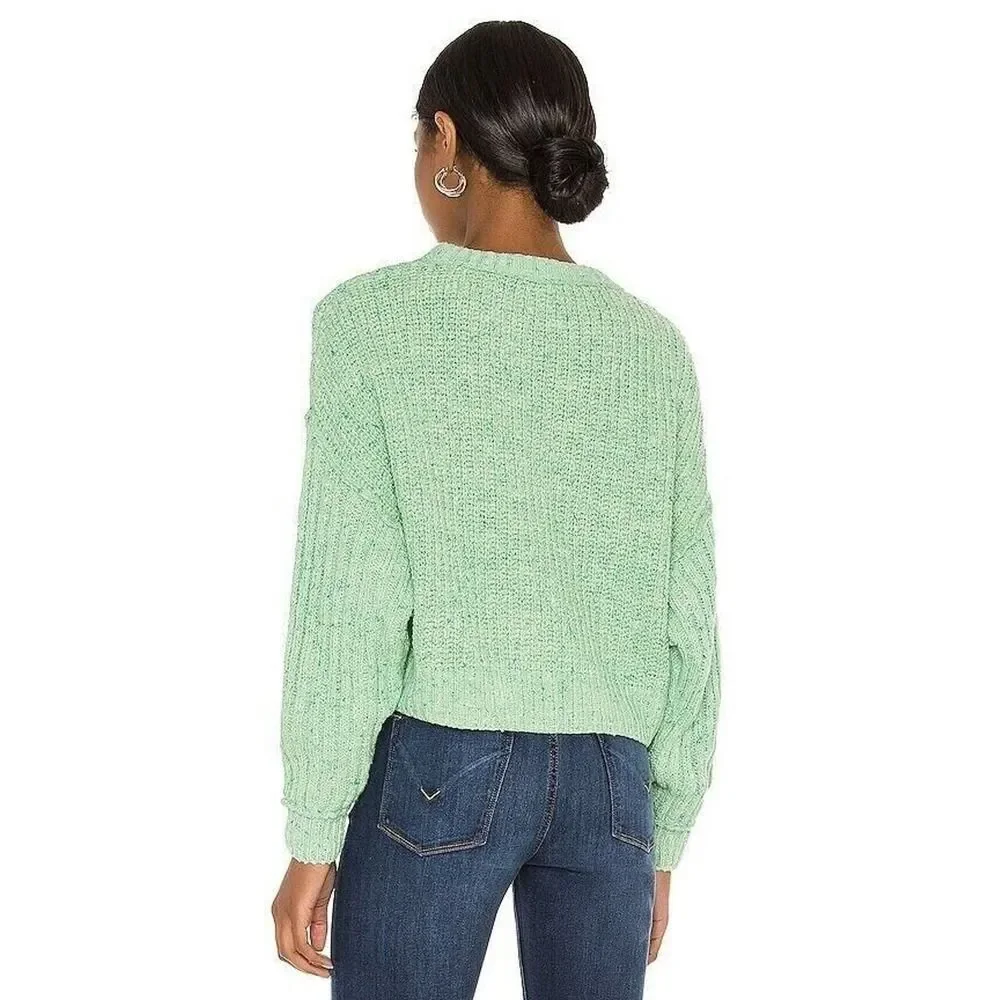 $98 FREE PEOPLE On Your Side Pullover Mint Green Chunky Knit Sweater Designer M
